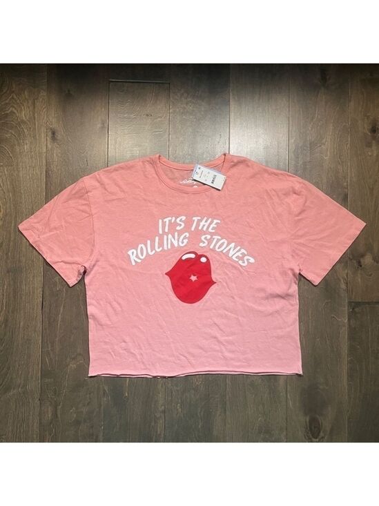 Tops - NWT THE ROLLING STONES PINK Cut off with Lips